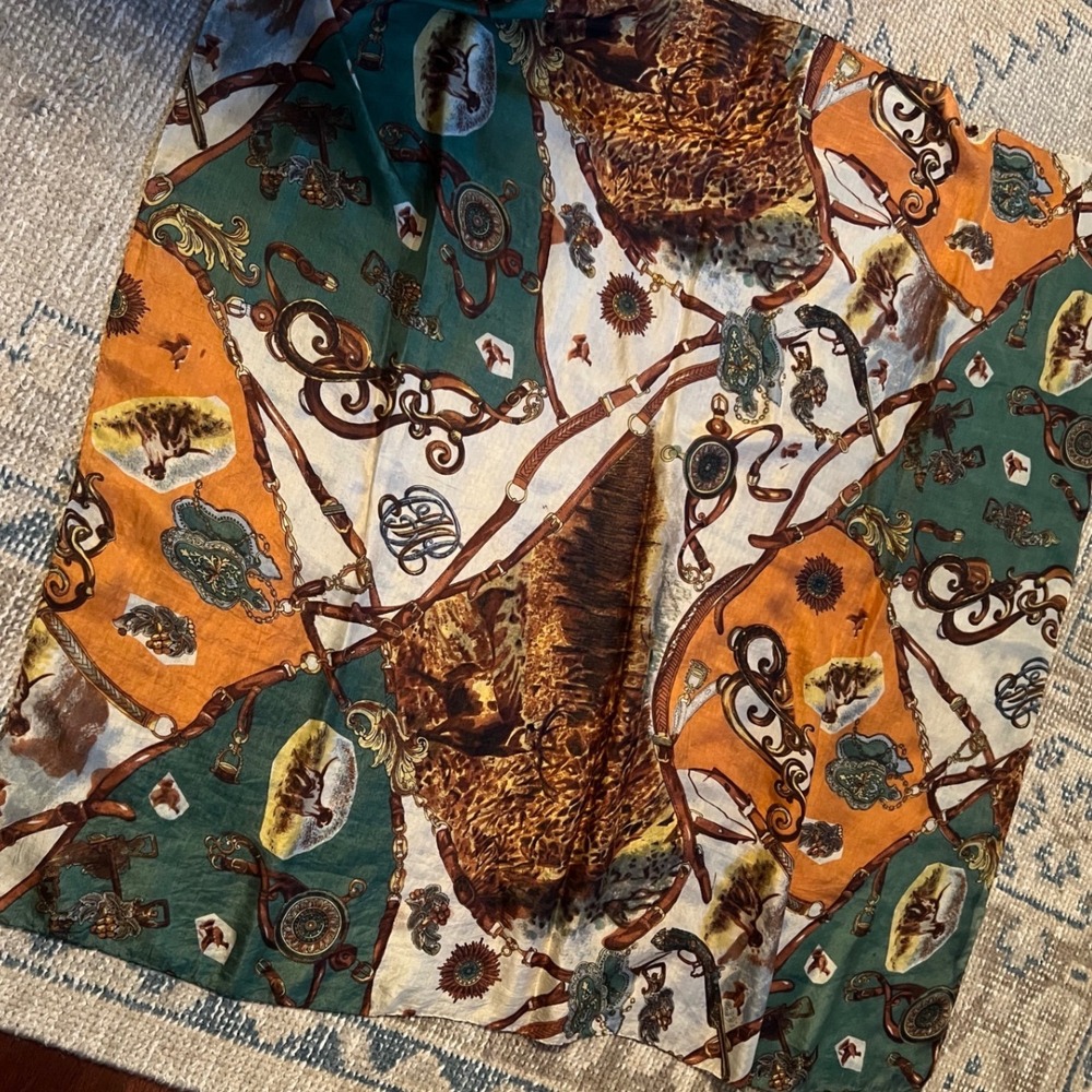 Vintage Equestrian 100% Silk Scarf Stole 42 Horse Dog Ralph Old Money Autumnal